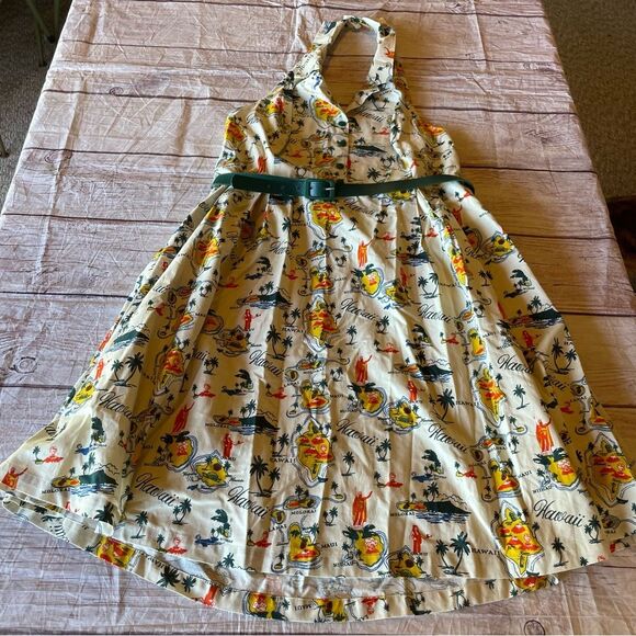 Modcloth Genuine Genius Halter Shirtdress in Island Beige Hawaii Print Size 2X - Picture 4 of 11